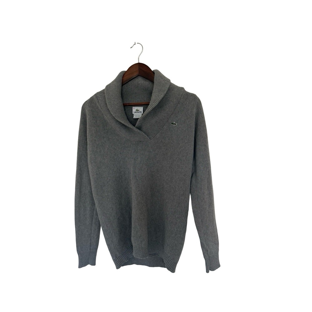 LACOSTE Shawl Collar‎ Knit, Size 42 Gray Women pull over sweater